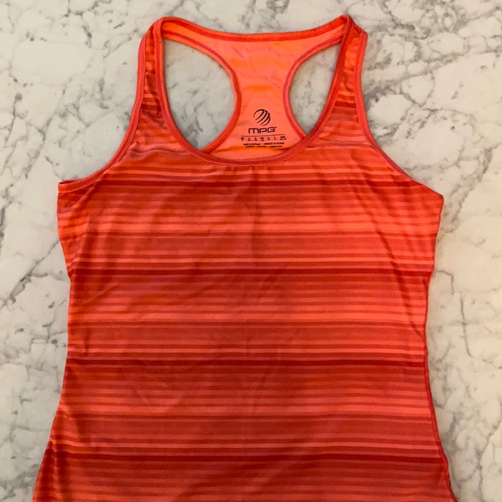 Workout Stripped Pink Racerback Top Size Medium